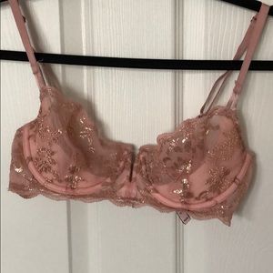 32D rose gold and pink lace bra